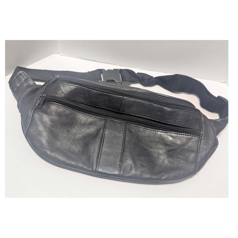 Vintage Black Leather Belt Bag Mens Waist Pack Crossbody Gorpcore 90s Retro